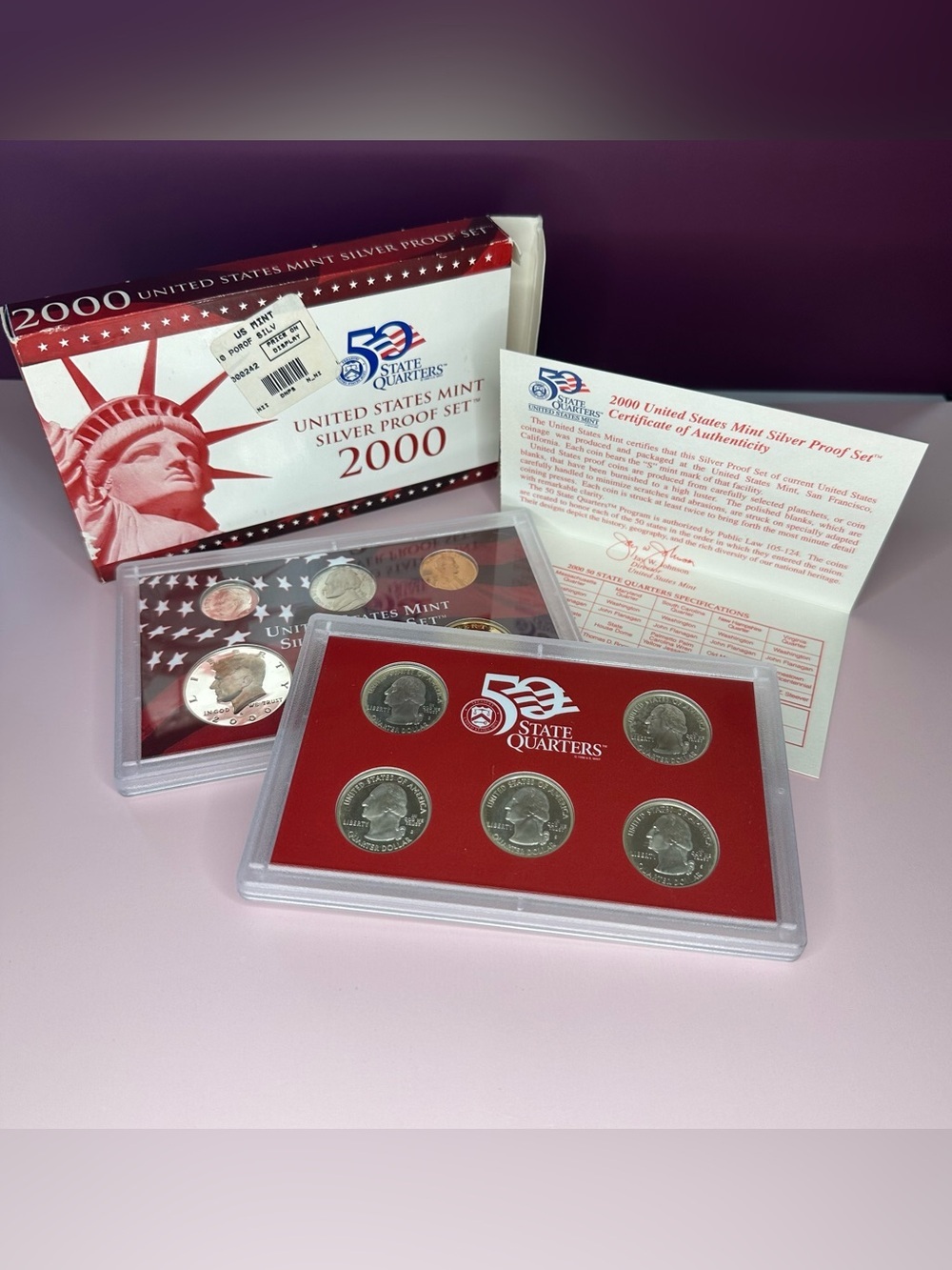 2000 United States Mint Silver Proof Set – Original Box & COA – 90% Silver